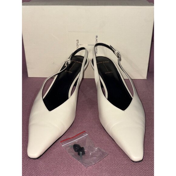 BLACK SUEDE STUDIO Lou 50 Slingback in Swan Leather Ivory 40 With Box Womens - Picture 6 of 13